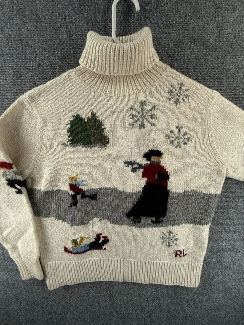 Ralph Lauren XL Hand Knit Tricote A La Main Turtleneck Sweater Graphic Winter